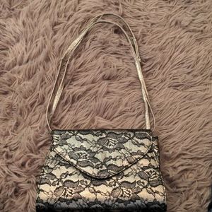 Neiman Marcus Metallic and Black Lace Shoulder Bag